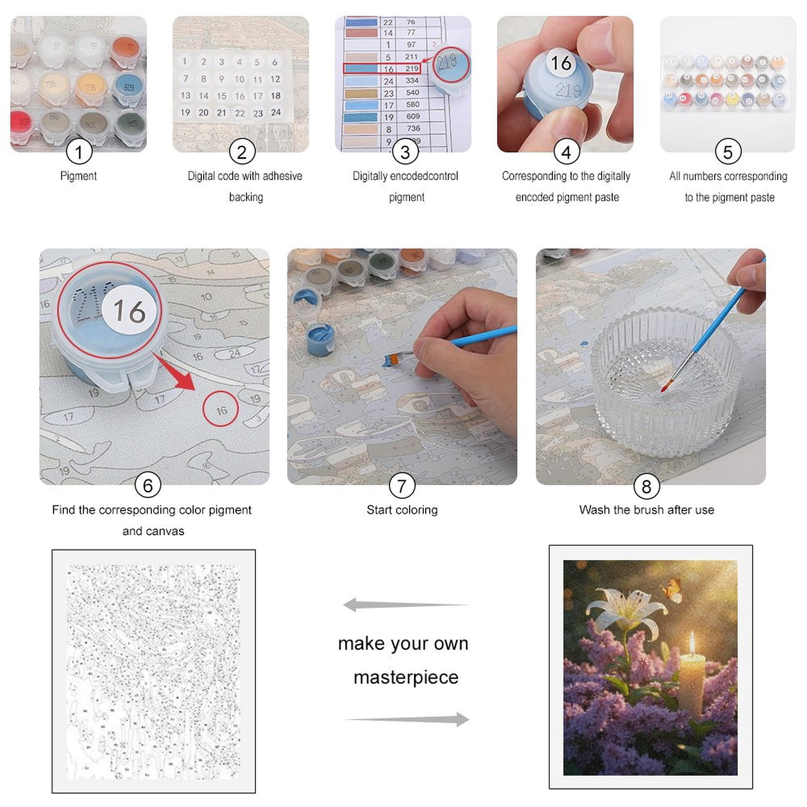 Paint By Numbers Kit for Adults Beginner - DIY Butterfly Candle Lilies Blossoms Canvas Painting Kits for Adults, Frameless Paint By Number for Adults for Home Wall Decor 16x20 Inch