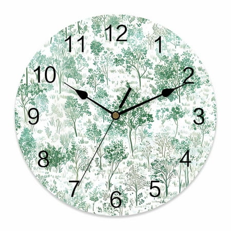 Wall Clock Maple Tree Pine Clocks PVC Silent Non-Ticking Battery Operated Decorative Watercolor Plants Green Round Clock for Home Living Room Kitchen Bedroom Office School Wall Decor 14 Inch
