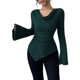 thumbnail image 3 of Camisetas de Punto Acanalado con Cuello Vuelto y Larga para Mujer, Tops Ajustados Fruncidos para Salir, Camisetas Básicas para Otoño Verde M, 3 of 8