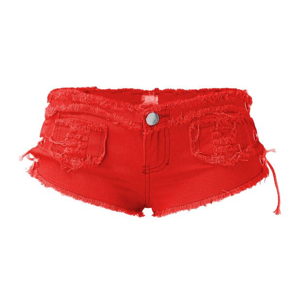 Aayomet Womens Shorts Jeans Low Waist Super Mini Shorts Pants (Red