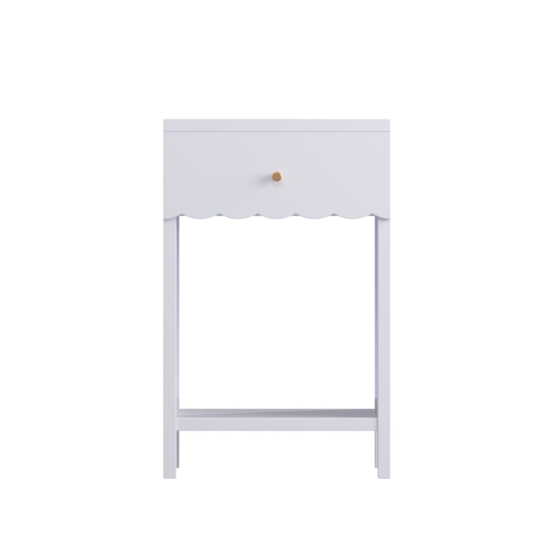 Noble House Modern Scalloped Nightstand with Drawer and Shelf, Cute Bedside Table for Kids Room or Bedroom, Purple