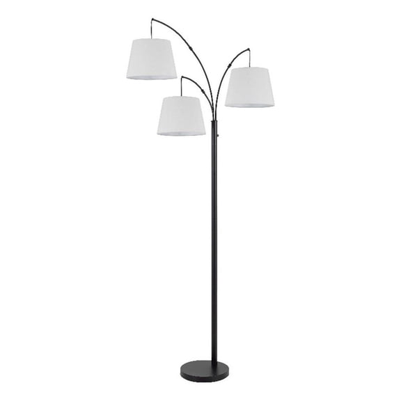 84 Inch Floor Lamp, 3 Tree Style White Drum Shades, Black Metal Finish