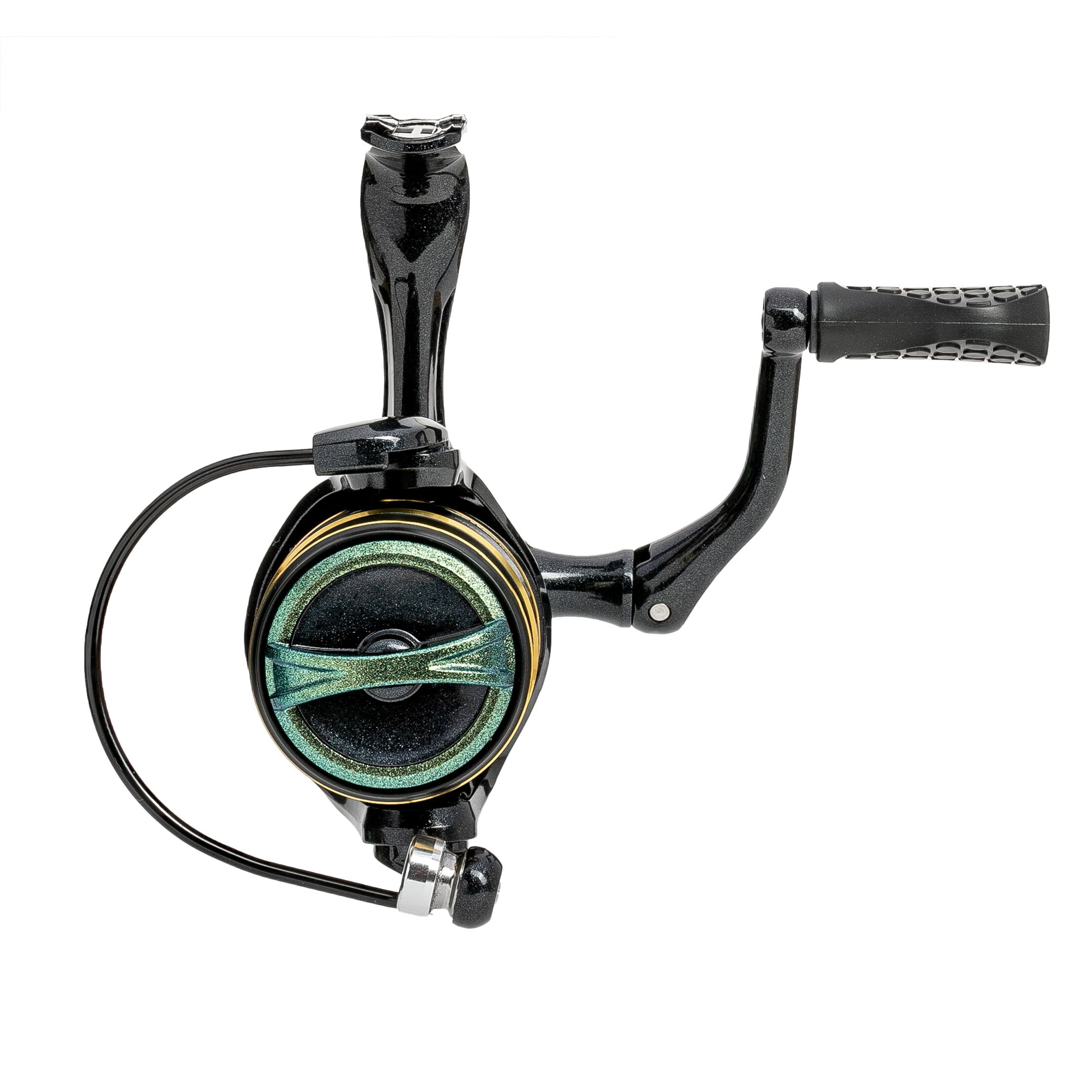 Lew’s Wally Marshall Signature Series Spinning Fishing Reel, Size 100 Reel, 5+1 Bearings, 5.1:1 Gear Ratio, Graphite Frame and Rotor, Interchangeable Retrieve, Green/Gold