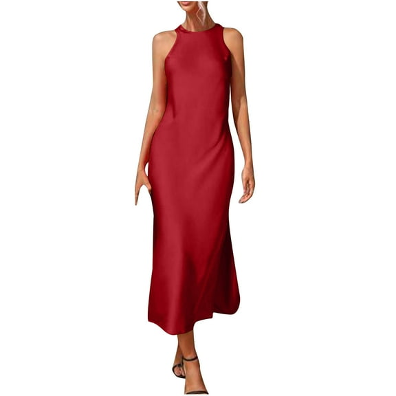 Summer Dresses For Women 2025 Sevevn Women's Elegant Sleeveless Crew Neck Maxi Dress Slit Cocktail Tank Dress Wedding Guest Dress