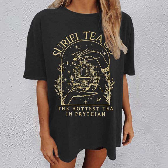 Graphic Tennis Tees for Women T-Shirts Oversized Graphic Tee for Women Casual Tops with Print Design Comfortable Blend Everyday Wear Black L