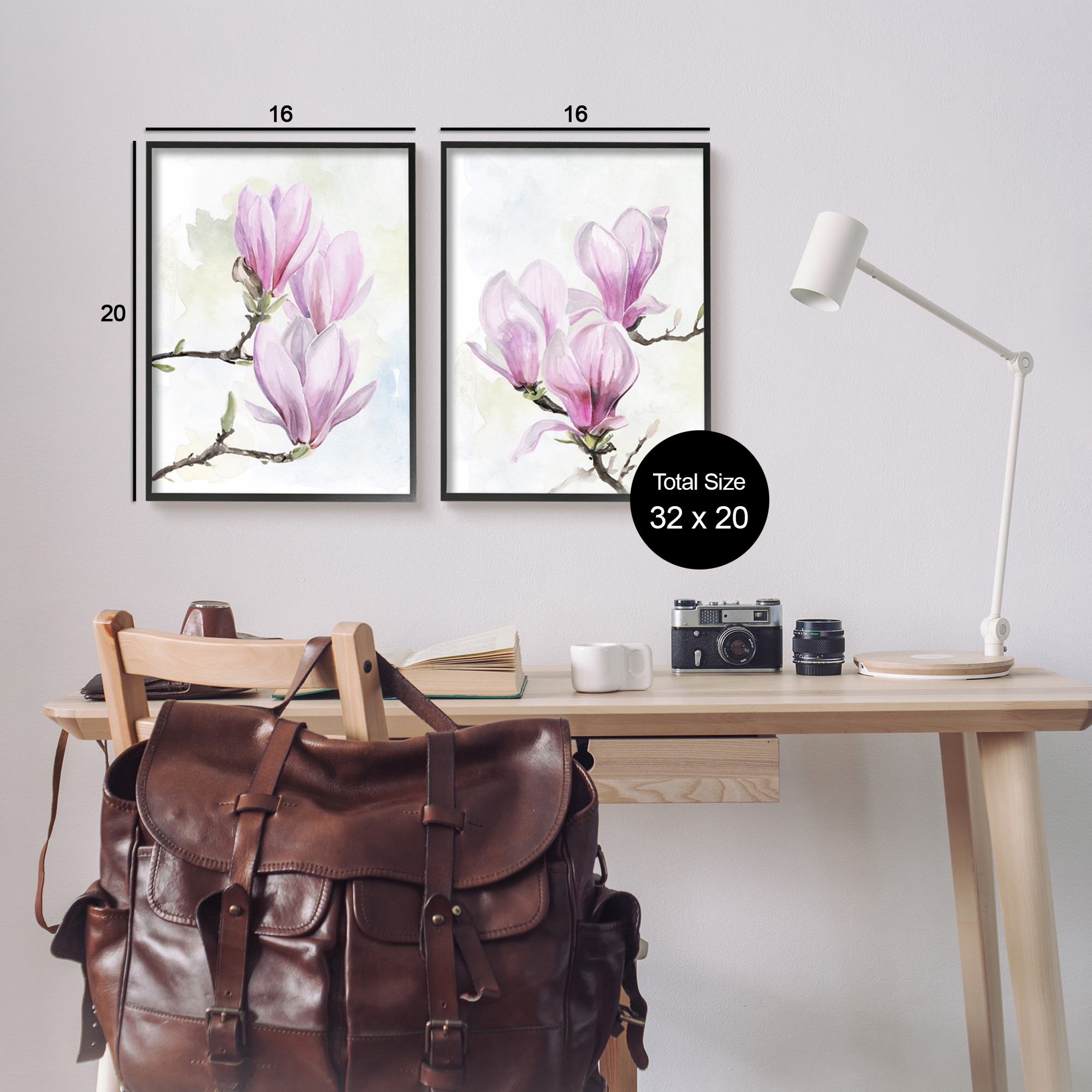 Stupell Pink Magnolia Flower Blossoms Botanical & Floral Painting Black Framed Art Print Wall Art, Set of 2