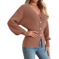 thumbnail image 2 of Deep V-neck Women Solid Button Down Slim Knit Cardigan Coat Sweater, 2 of 5