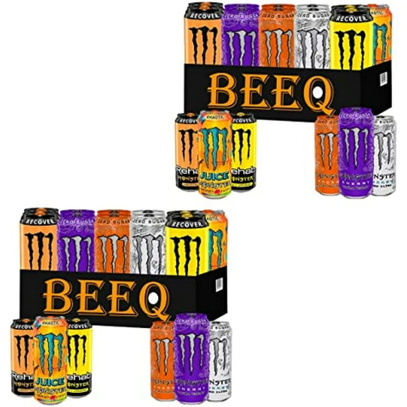 Beeq Box Variety Energy Drinks , Monster Energy: Ultra Violet, Zero Ultra, Juice Khaotic, Ultra Sunrise, Peach Tea, Tea Lemonade , Monster Energy Ultra Has 10 Calories And Zero Sugar But With All