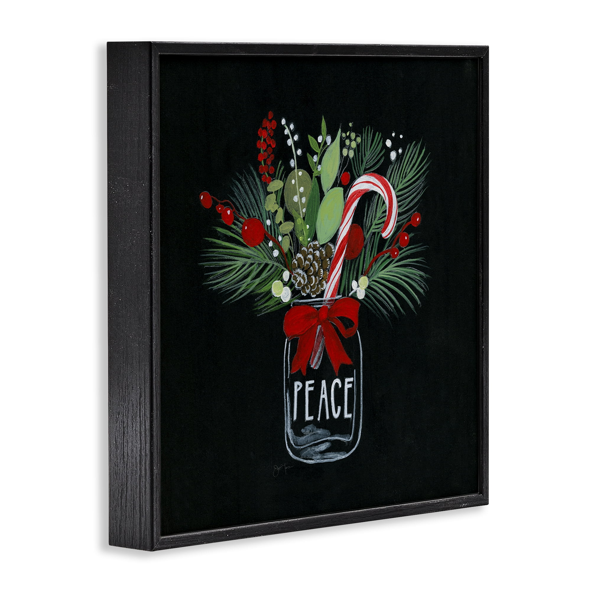 Stupell Industries Peace Candy Cane Jar Holiday Painting Black Framed Art Prints Wall Art, 17 x 17