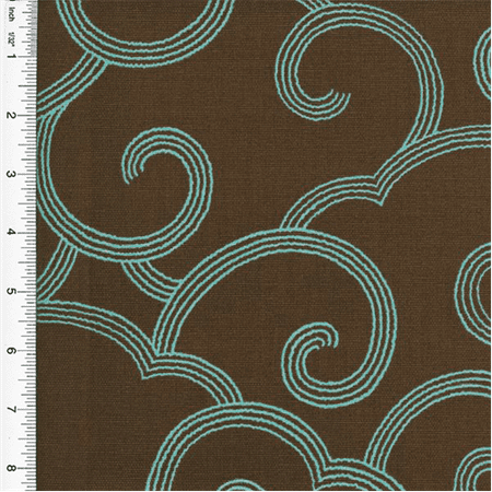 Designer Cotton Brown/Teal Clouded Swirl Print Home Decorating Fabric