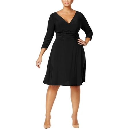 NY Collection Womens Petites Ruched A-Line Cocktail