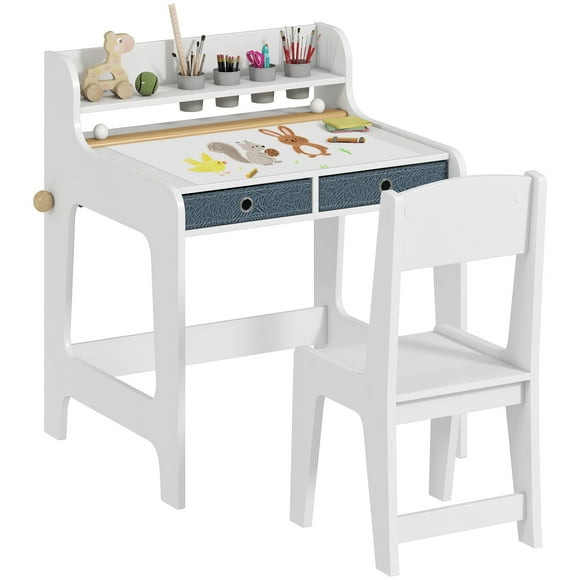 Qaba Ensemble Bureau et Chaise pour Enfants, Ensemble Table et Chaise Artistique pour 3 à 8 Ans
