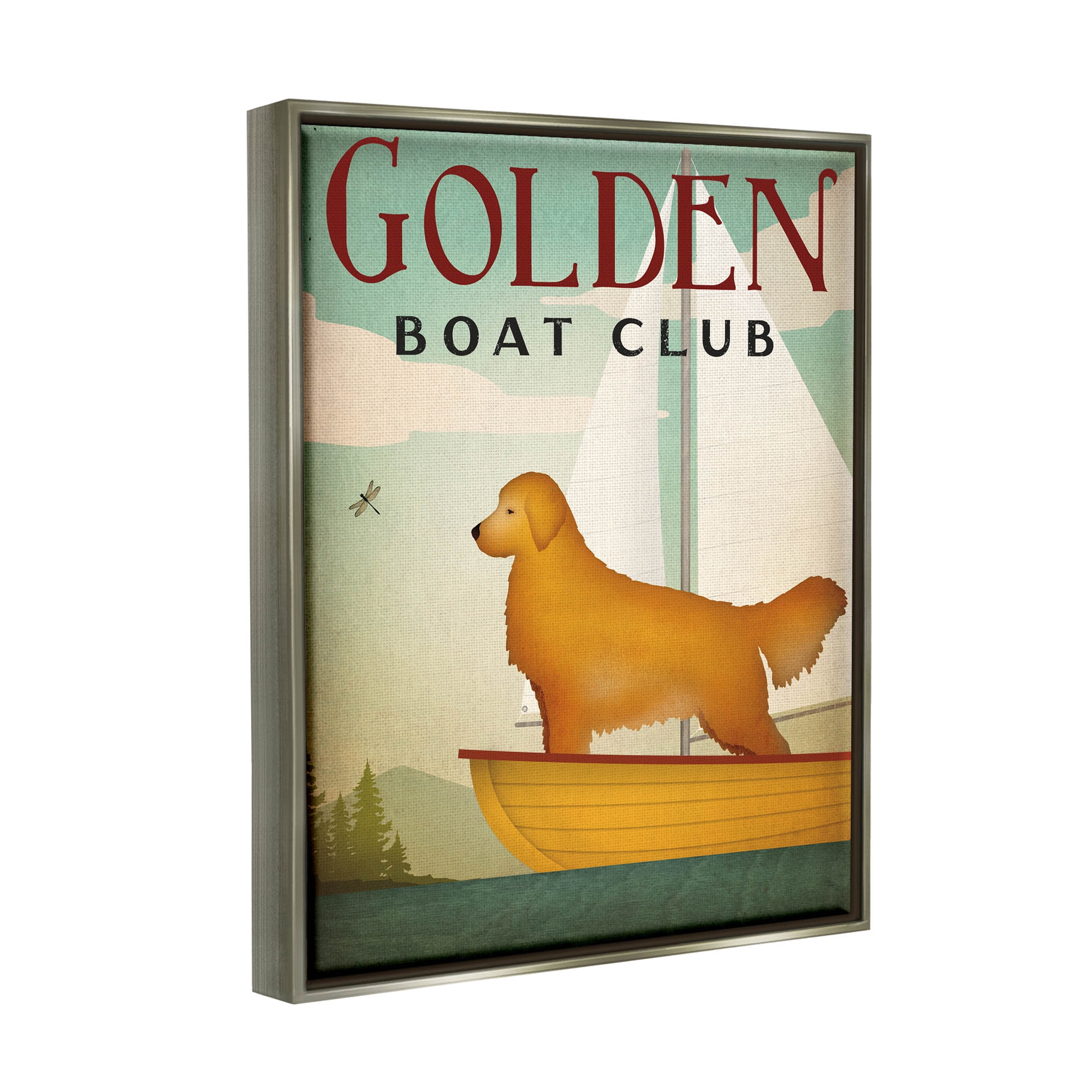 Stupell Industries Boat Club Dog Sailing Graphic Art Luster Gray Floating Framed Canvas Print Wall Art, Design by Ryan Fowler