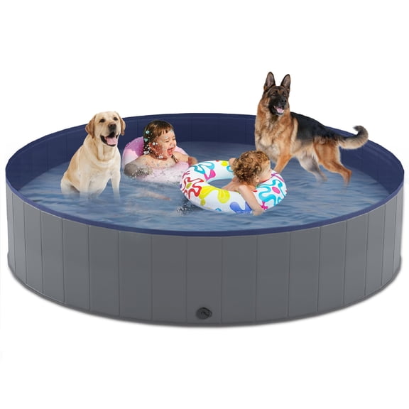 Niubya 72 x 12'' Foldable Dog Swimming Pool, Portable Bath Tub for Pets Indoor and Outdoor(Gray)