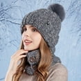 thumbnail image 4 of ZACPNCV Women's Winter Warm Elastic Soft Ear Protection Knitted Scarf Hat Fleece Lined Beanie Hat Dark Gray, 4 of 5