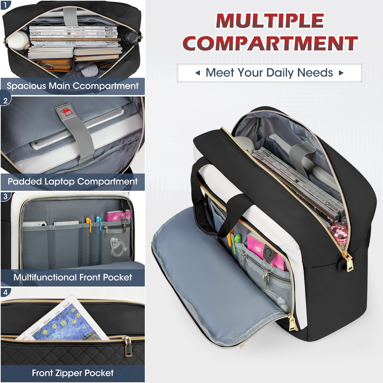 Laptop Bag 17.3 Inch Laptop Briefcase for Women Men Messenger Bag Waterproof Shoulder Large Computer Bag for Business Office Work College,Black