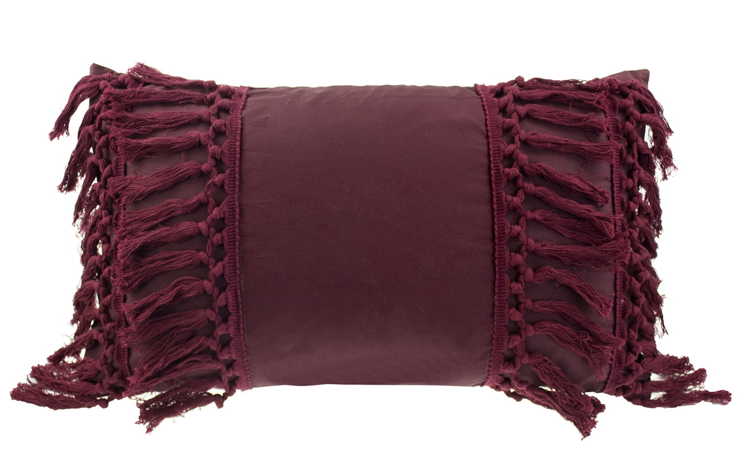 Stylish Fringe Tassels Decorative Cotton Throw Pillow (Burgundy, 12"x20" Case+Insert)