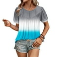 thumbnail image 3 of Womens Pleated Tunic Tops with Leggings, Short Sleeve Shirts for Women Summer Fashion Color Patchwork Flowy Crewneck Dressy Blouses, 3 of 6