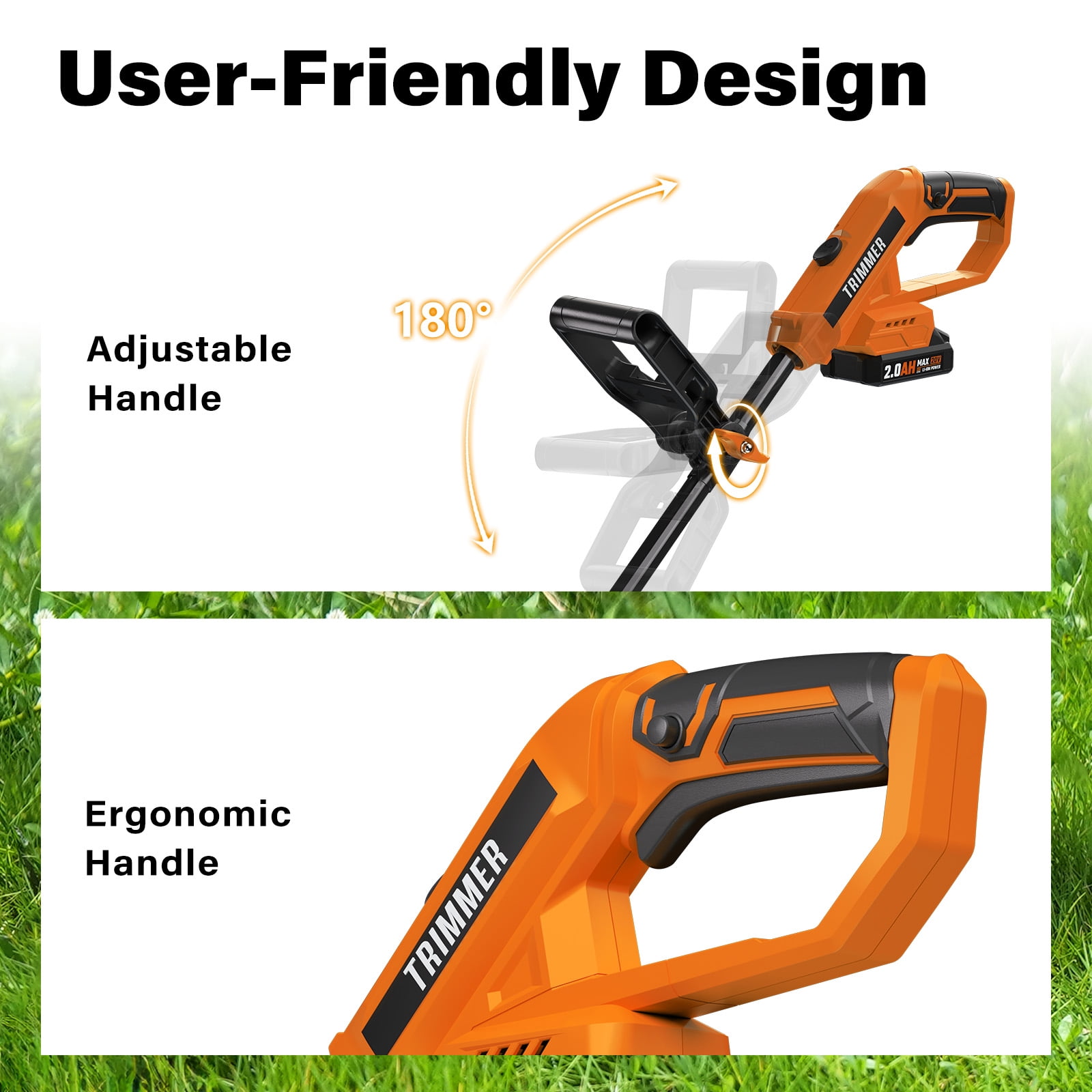 String Trimmer, 12-inch Cordless Grass Trimmer with Auto Line Feed, 2 X 2.0Ah Battery Powered Weed Eaters, 20V Lawn Edger with 8 Pcs Grass Cutter Spool Line, Fast Charger Included