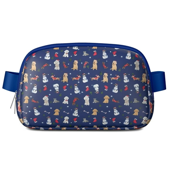 Dark Blue Christmas Dog and Snowman Pattern Cute Fanny Packs for Women,Travel Waterproof Crossbody Fanny Bags Waist Purse for Women Anti Theft Adjustable Strap for Running Travel Cycling