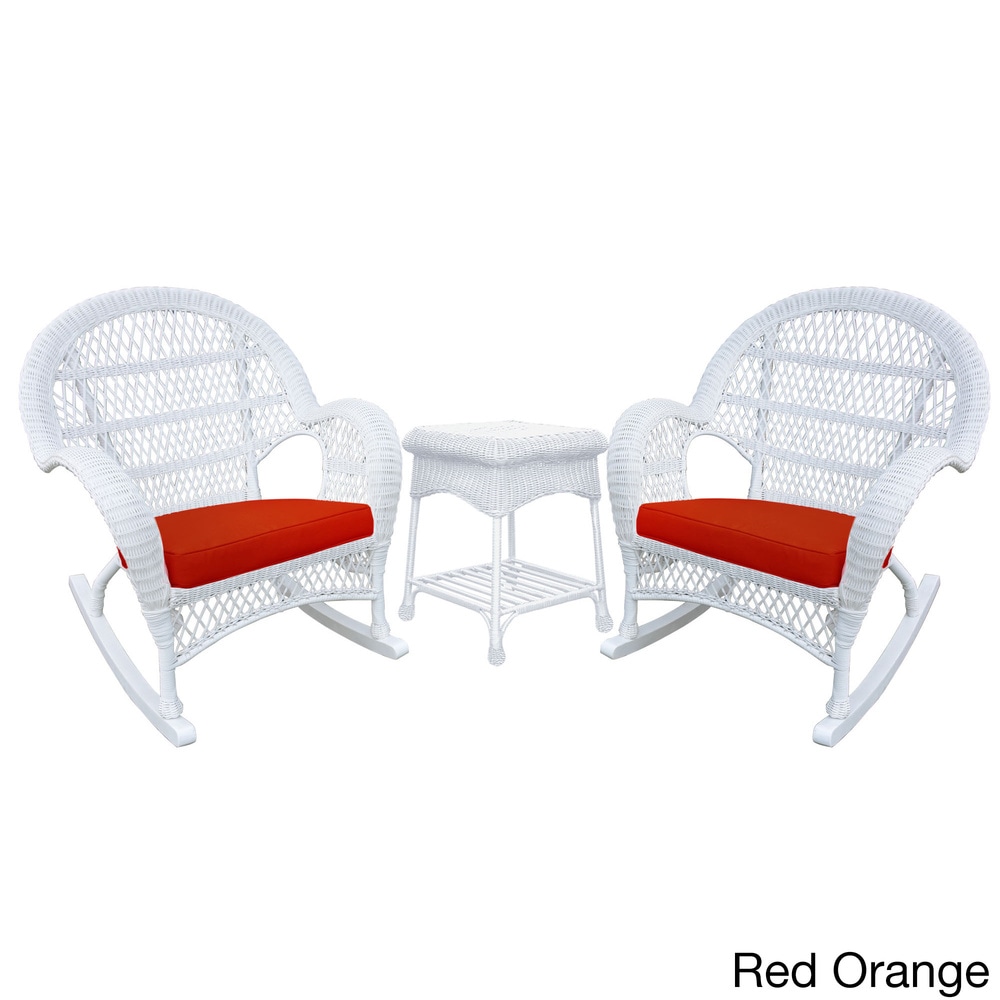 Jeco Santa Maria White Rocker Wicker Chair and End Table Set White- No Cushions - image 4 of 5