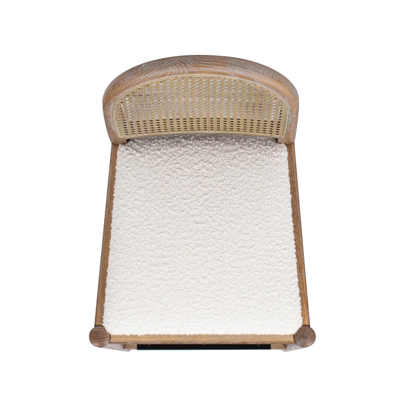Panama 30.5" Curved Back Cane Rattan Set of 2 Bar Stools in Ivory White Boucle