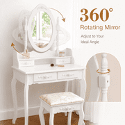 Ktaxon 2-1 Elegance White Dressing Table Vanity Table and Stool Set Wood Makeup Desk with 4 Drawers & Mirror