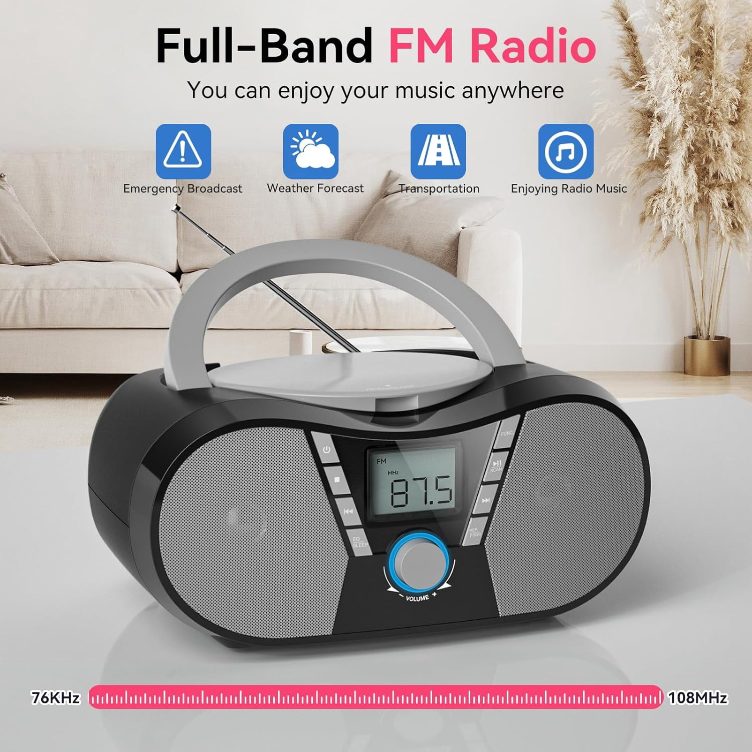 Gueray CD Player Boombox with Bluetooth Boombox FM Radio USB Port Portable CD Player Stereo Sound Speaker MP3 Playback 3.5mm AUX Input Headphone Jack LCD Display