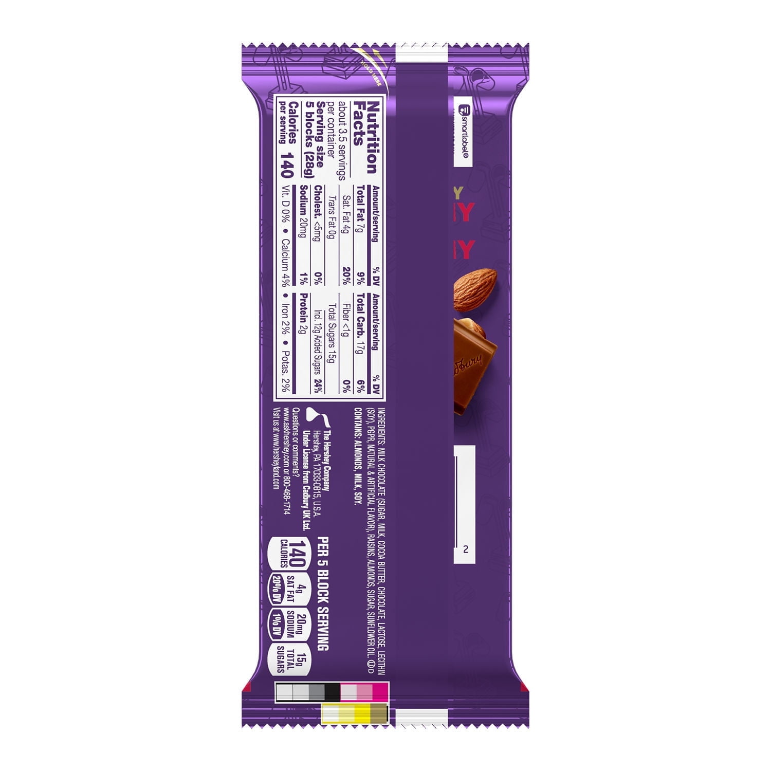 Cadbury Dairy Milk Fruit & Nut Milk Chocolate Candy, Bar 3.5 oz pack of 6