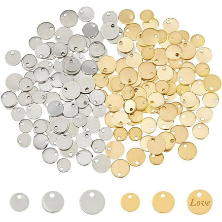 180Pcs 6/7/8mm Blank Engraved Pendants 2 Colors Flat Round Laser Engraving Tags Stainless Steel Coin Disc Charms Stamping Blanks for DIY Jewelry Making Hole: 1.2-1.4mm for DIY