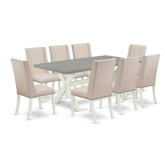 East West Furniture X-Style 9-piece Wood Dining Set in Linen White/Cream