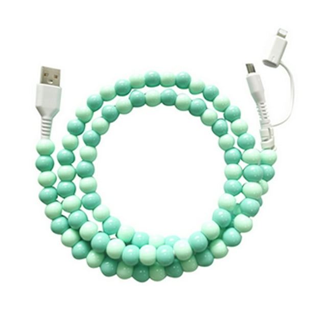 bedienty 1m Beaded Phone Cable 2 In 1 USB Charger Cable Usb Totype C Fast Charging USB Charger Cable 2 In 1 Light green+green