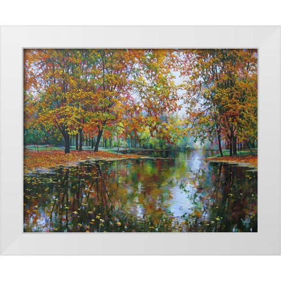 Cernov, Ivan 14x12 White Modern Wood Framed Museum Art Print Titled - Autumn Mirror of River