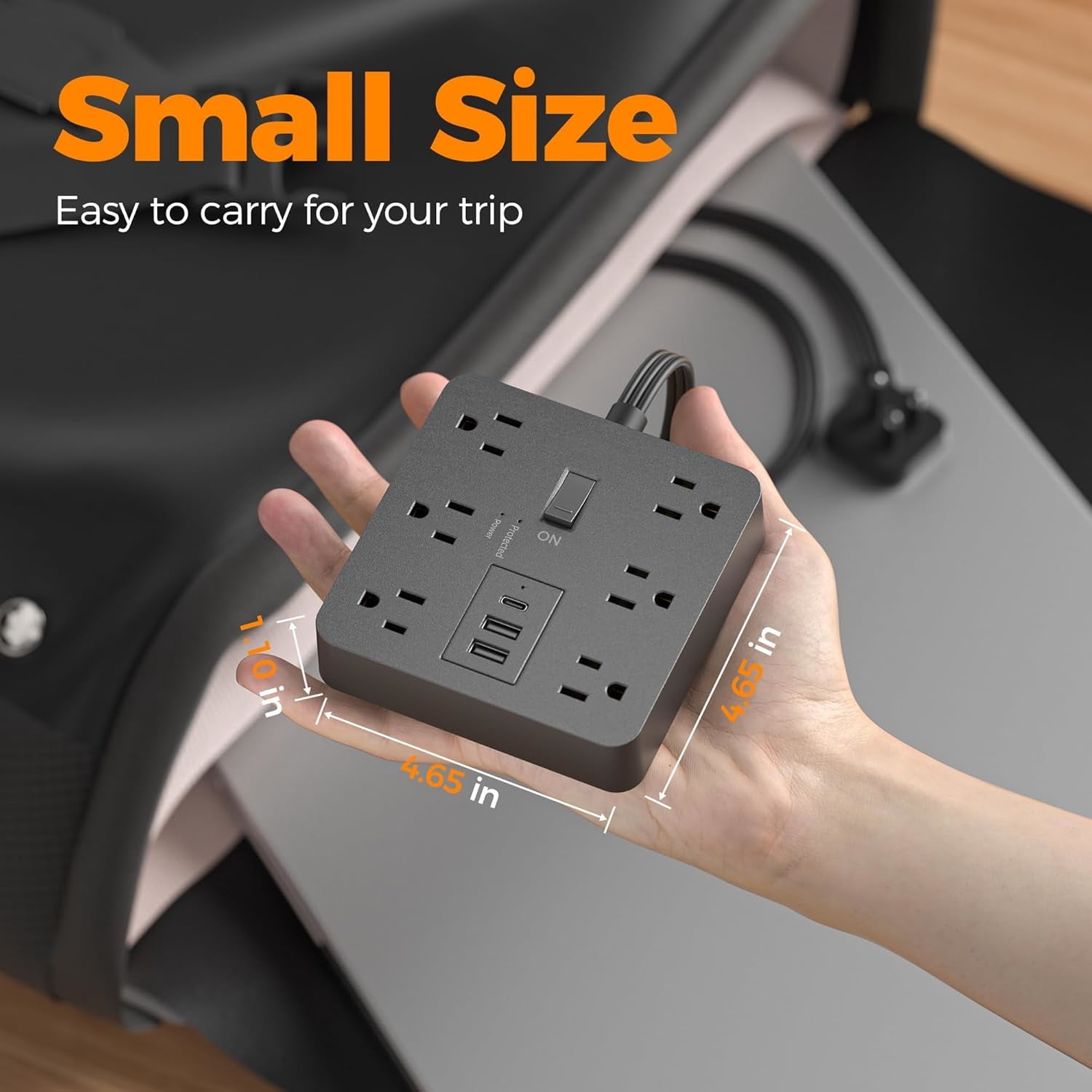 5FT Flat Plug Extension Cord, Surge Protector Power Strip with 6 Outlets and 3 USB(1 USB C), 1700J Protection Multiple Outlets Charging Station