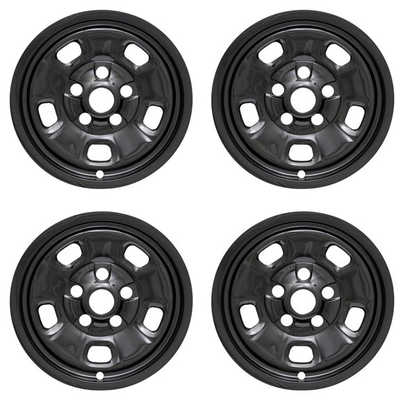 New Wheel Skins Covers Fits 2013-2018 Ram 1500; 17 Inch; 5 Slotted Spoke; Gloss Black; Plastic; Set of 4; Compatible with Steel Wheels