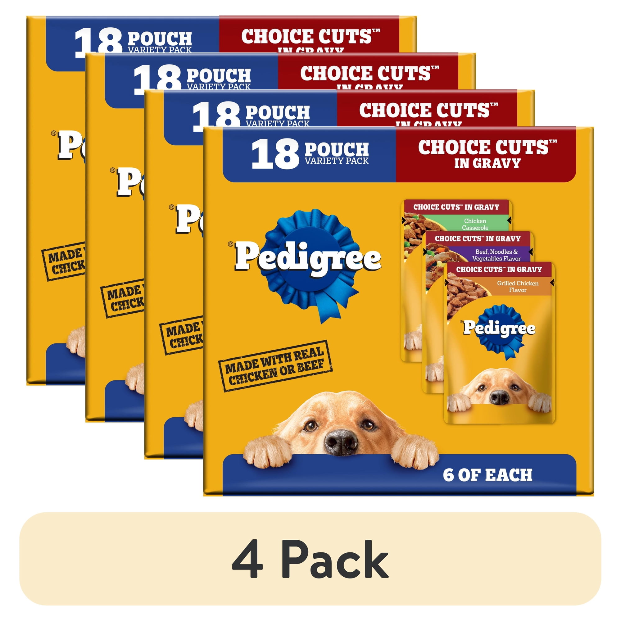 (4 pack) Pedigree Choice Cuts In Gravy Wet Dog Food Chicken Casserole Variety Pack, 3.5 Oz Pouches, 18 Count