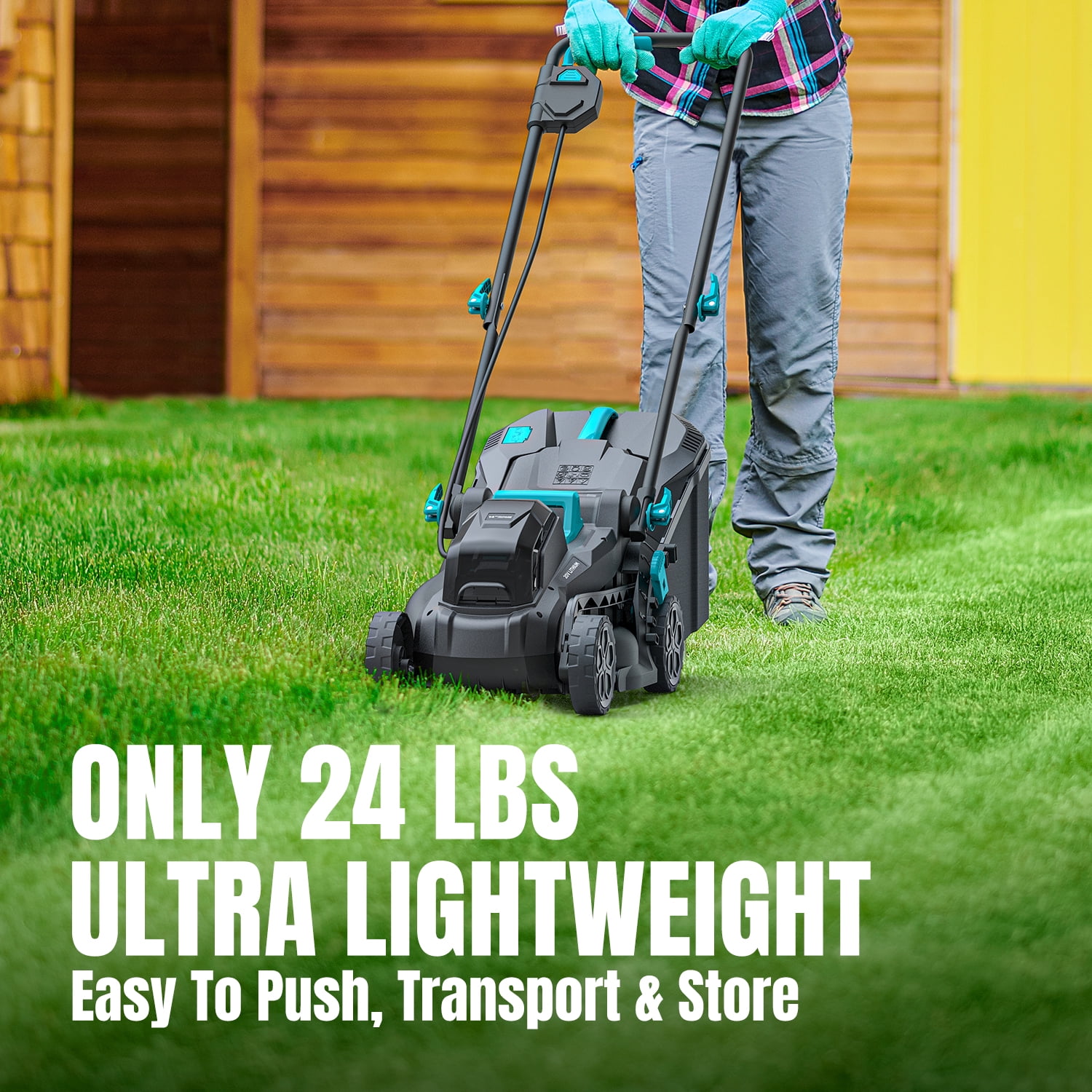 Mightymow Cordless Lawn Mower, 20V Electric Lawn Mowers, 13 inch, Brushless Motor, 5 Heights Adjustment, with 2*4.0Ah Battery and Charger, for Garden/Yard/Farm
