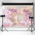 thumbnail image 2 of Girl 1st Birthday Beautiful Backdrop Purple Pink Princess Balloons Lights Butterfly First Birthday Photography Background Birthday Party Decorations Photo Booth Studio Prop Fabric, 2 of 3