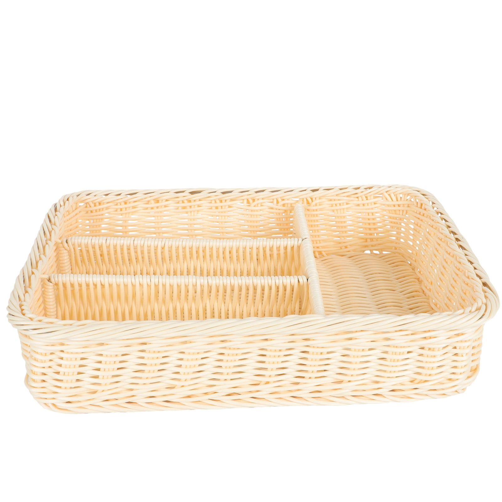 mDesign Plastic Kitchen Tote, Divided Basket Bin- Clear/Natural Wood Handle