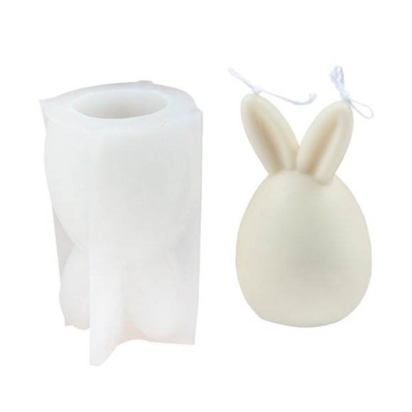 Silicone candle mold-round egg vertical ear rabbit silicone rabbit candle mold Easter Halloween three-dimensional 3D rabbit fondant cake mold soap mold (only the mold does not contain candle materials)