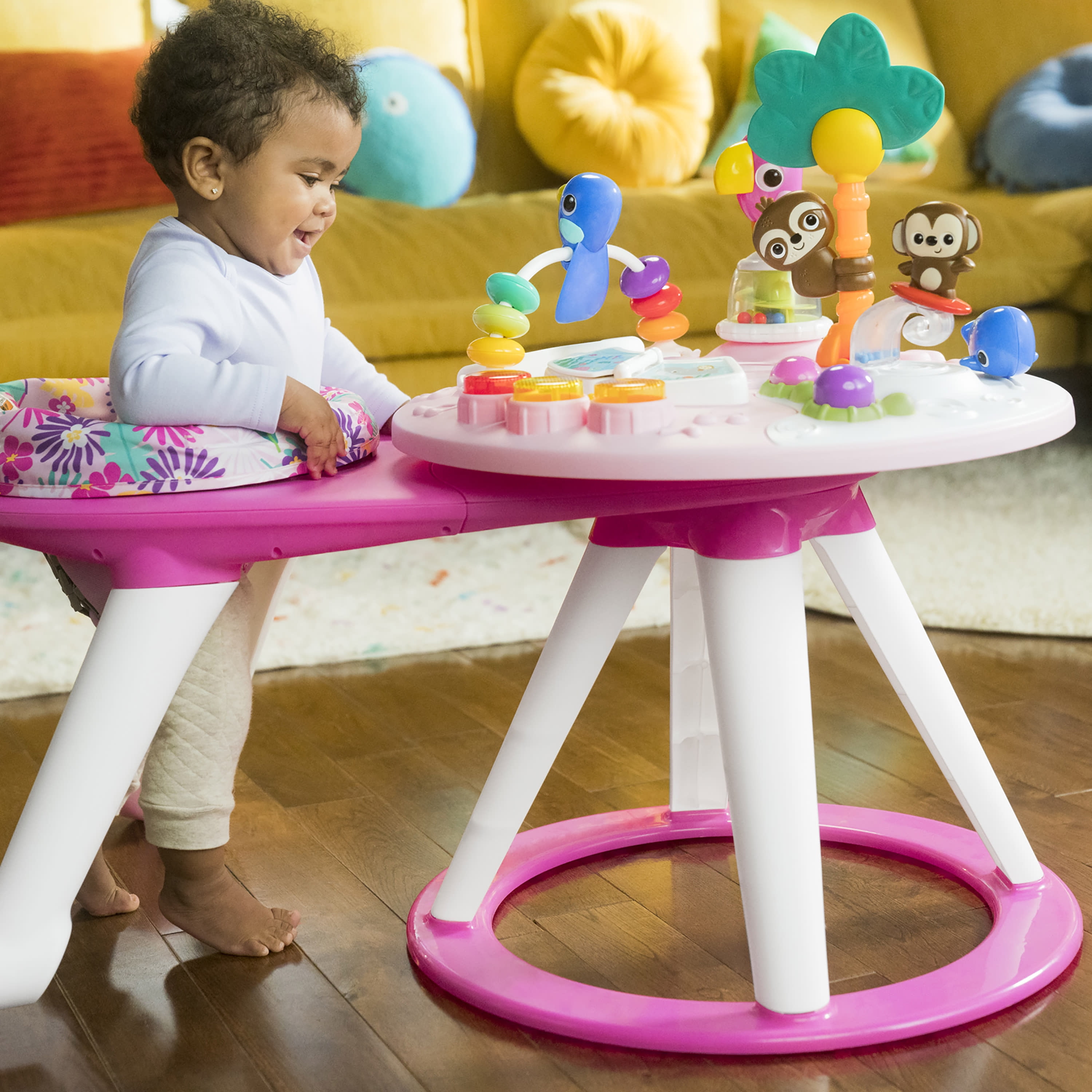 Bright Starts Around We Go 2-in-1 Walk-Around Baby Activity Center & Table, Tropic Coral, Age 6 Months+