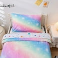thumbnail image 3 of NTBED Toddler Bedding Set for Baby Girls Rainbow Glitter Comforter Flat Sheet Fitted Sheet and Pillowcase Pink Yellow 4 Pcs, 3 of 6