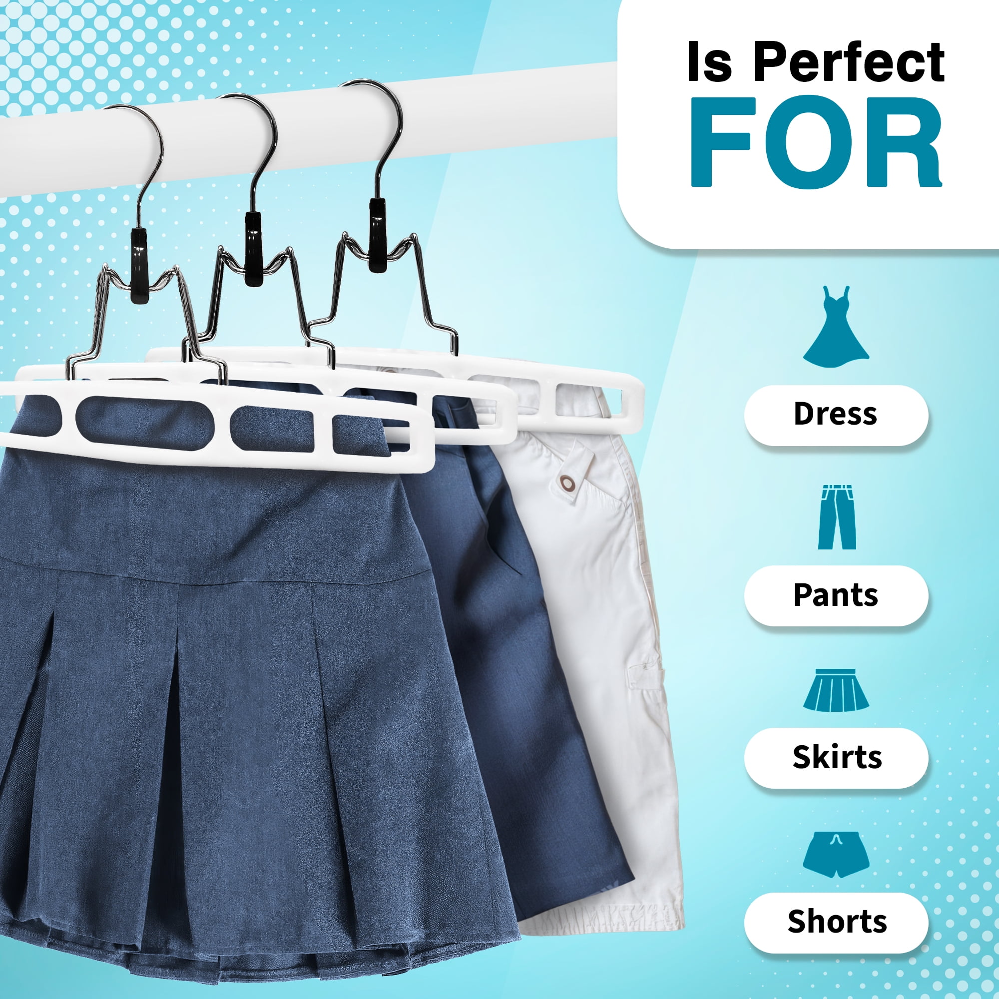DEILSY Clothes Hangers with Locking Hooks - Durable & Space Saving Hangers for Clothes - Plastic Hangers with Foldable Hinge for Pants, Skirts & More - White Pack of 10