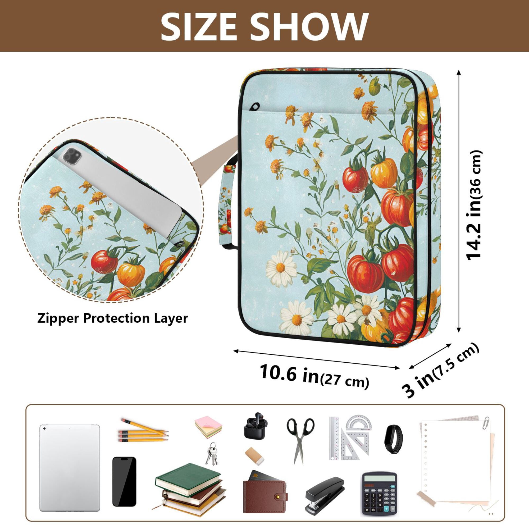 FORMRS Accordion File Folder A4 Size 7-Pocket Expanding Document Organizer Bag with 3 Ring Binder, Colorful Tomatoes