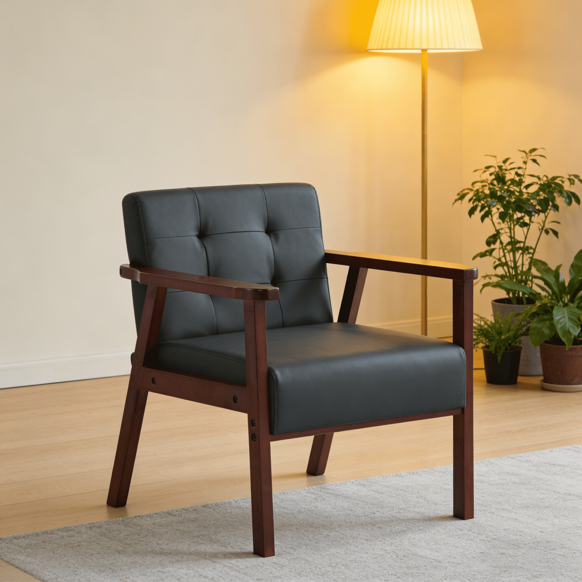 BSHTI BSHTI 25.39" Solid Wood Accent Armchair, High-Density Foam Seat, Easy Assembly, Black for Comfy Upholstered Armchair for Living Room, Bedroom Corner, Reading Nook