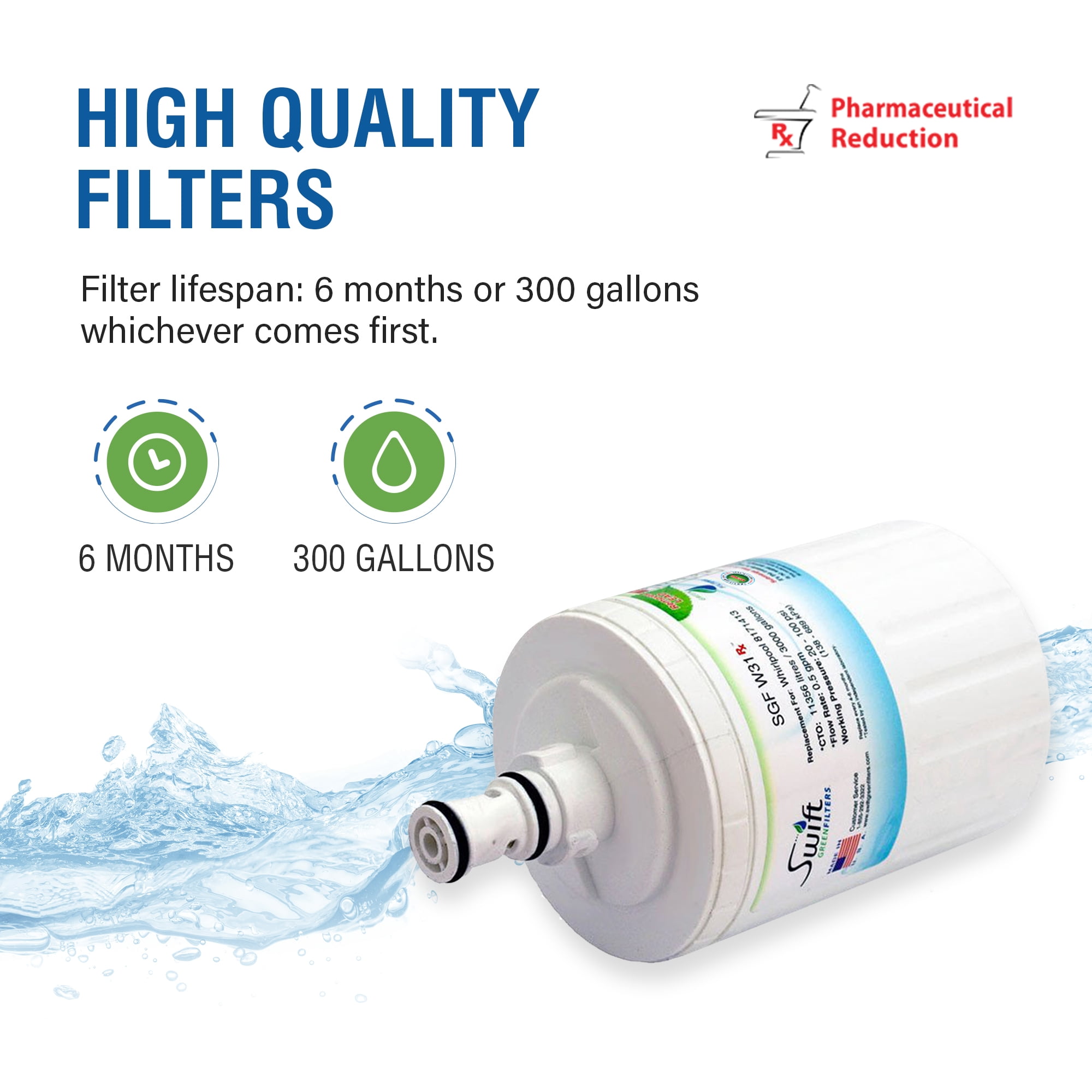 Swift Green Filters Pharmaceutical Replacement for EveryDrop EDR8D1 Refrigerators Water Filters(Pack of 2)