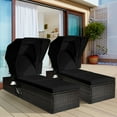thumbnail image 1 of Gymax Set of 2 Rattan Patio Chaise Lounge Chair W/ Adjustable Canopy Black Cushion, 1 of 10