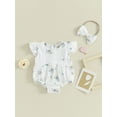 thumbnail image 2 of Gureui Baby Girl 2 Piece Outfits Floral Print Ruffle Romper and Headband Cute Fashion Summer Clothes, 2 of 9