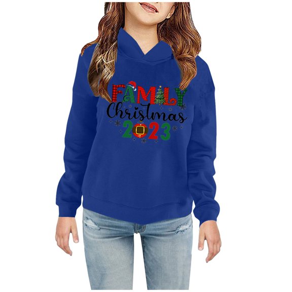 Edvintorg Christmas Sweatshirt Clearance Kids Boys Girls Casual Kawaii Print Long Sleeve Hooded Pullover Sweatshirts Christmas Gift Fall Winter 2-7Years Children's Clothing