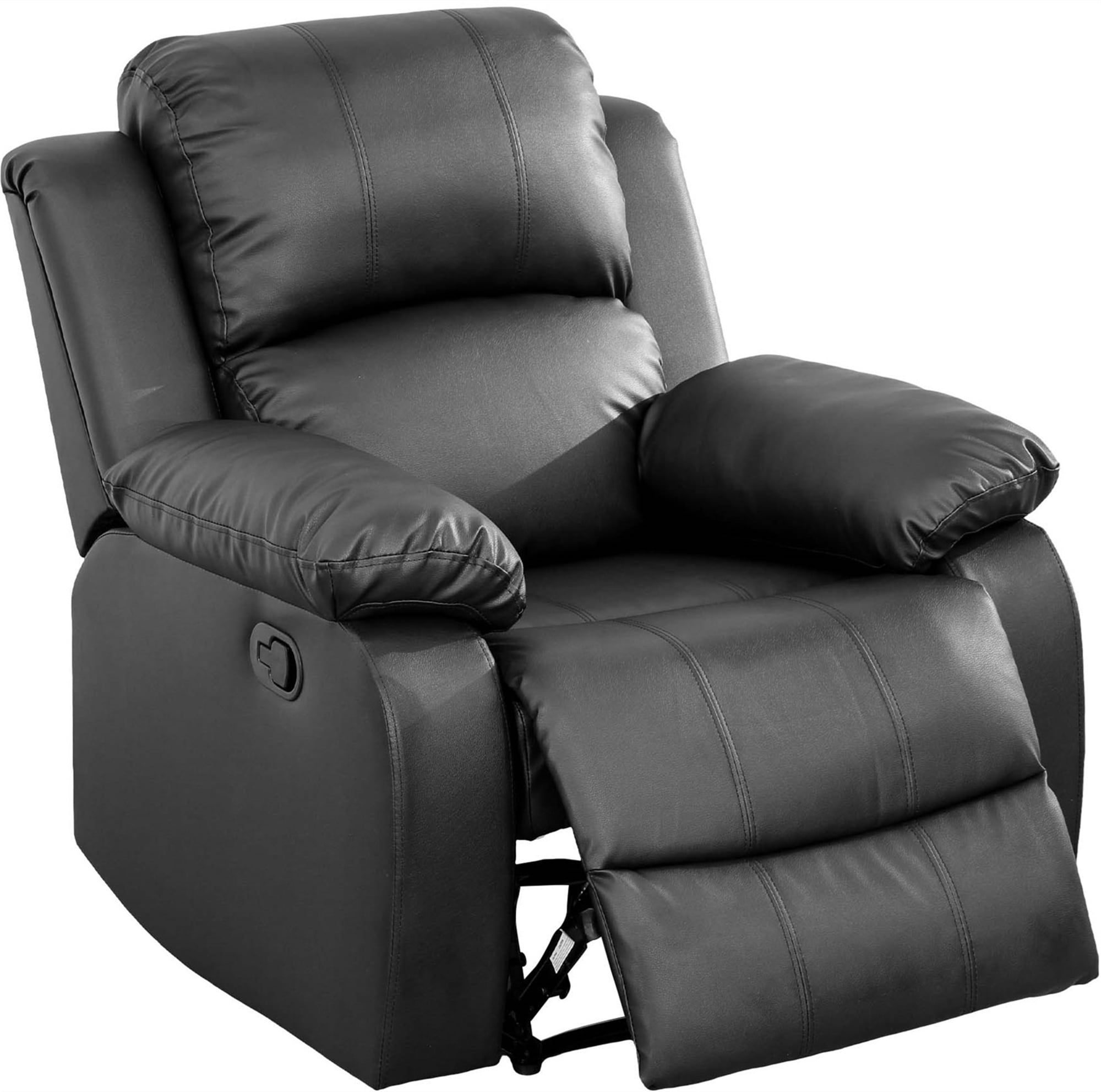 Aukfa Leather Recliner Chair Overstuffed Armchair Single Sofa w/ Lumbar Support for Living Room, Black